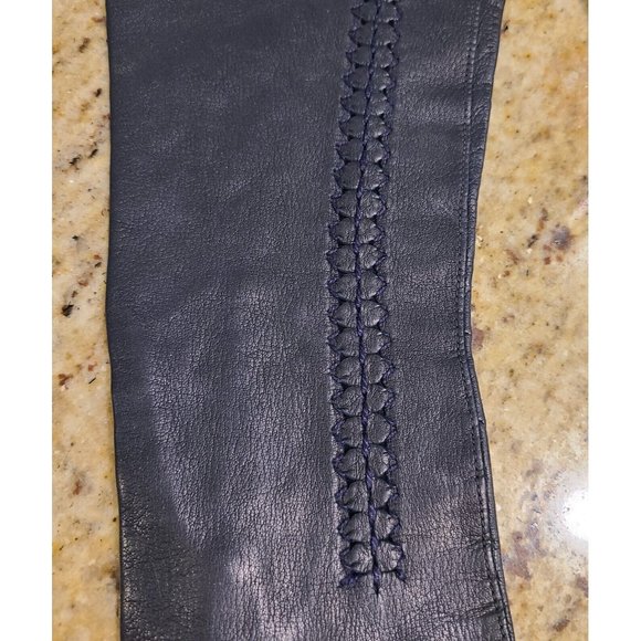 Vintage Size S/M 6.5 Blue Leather Formal 11.5" Long Gloves Stitching Detail - Picture 2 of 10